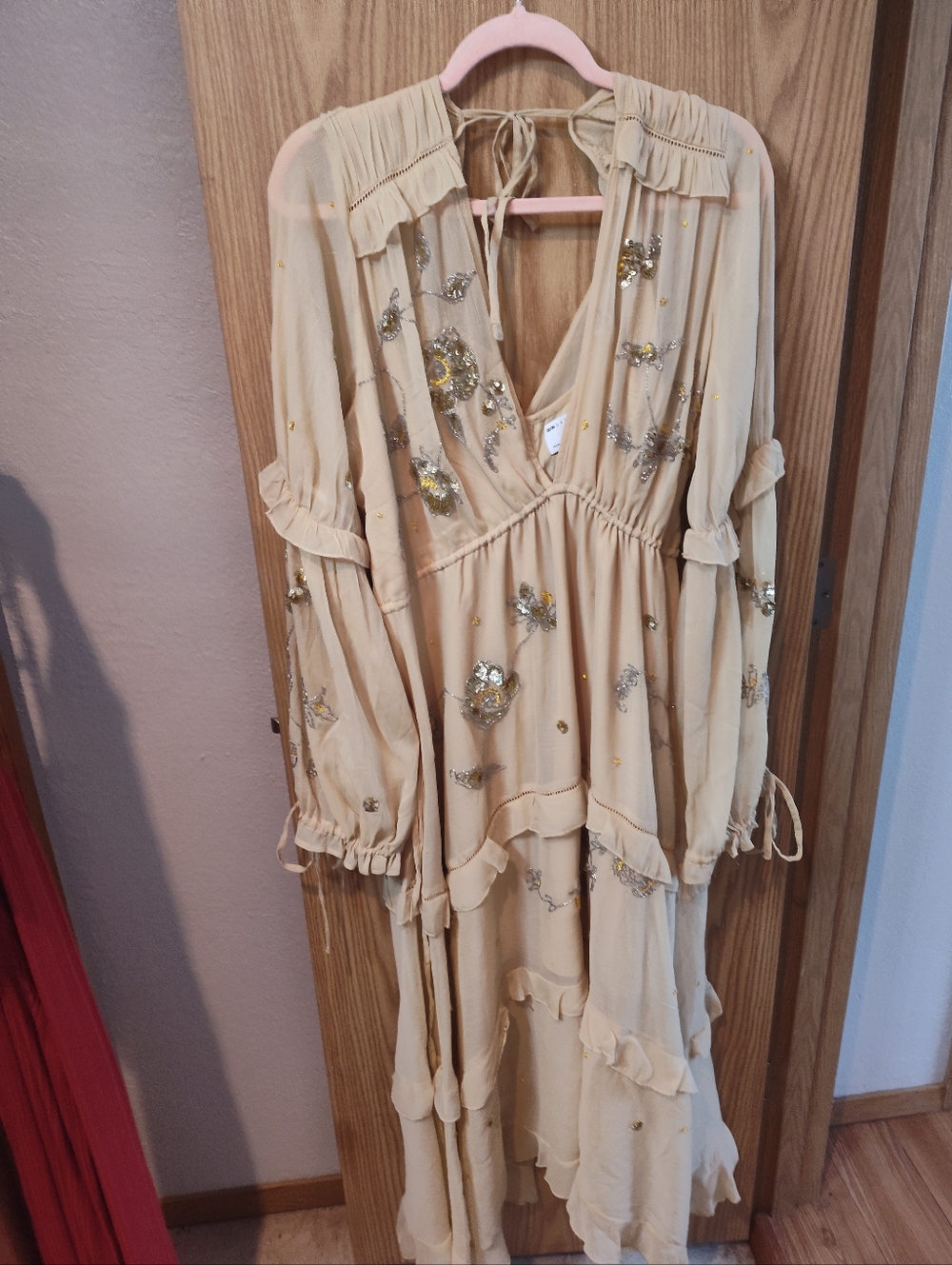 Embellished Cream V-Neck Maxi Dress (ASOS)